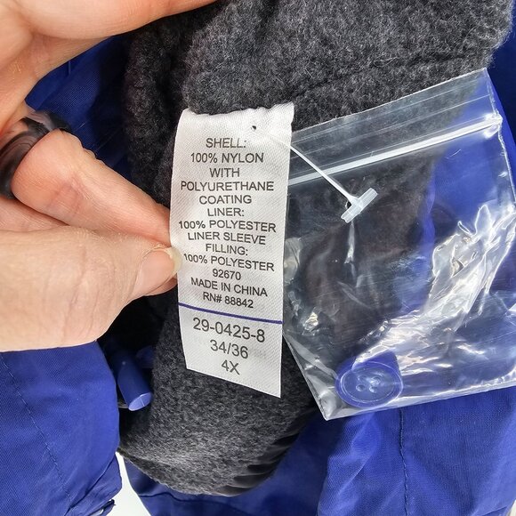 Woman Within 4X Blue Nylon Coat Removable Hood Zipout Fleece Liner Drawstring - Picture 4 of 14